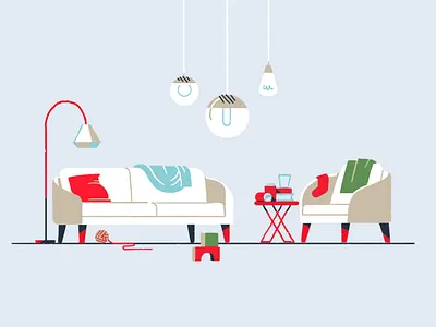 Dirty Living Room 2d design furniture illustration interior mid century minimal