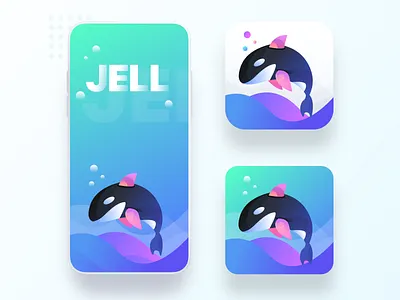 Jell app icon and splash screen app dolphin gradient icon illustration iphone app neel prakhar screen design screen mockup sea sharma splash splash screen ui ui ux user underwater user water waves