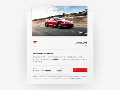 Daily UI Challenge #017, Tesla Email Receipt car daily daily challange daily ui 017 daily ui challange dailyui dailyui challenge design email interface recepit sketch tesla ui ui elements web design