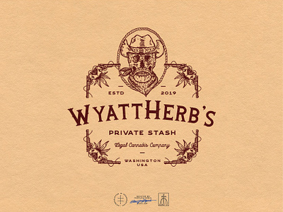 Wyatt Herb's branding cbd character character design concept cowboy creative illustrator label logo ornamet rustic skeleton skull texture typography vintage washington west western