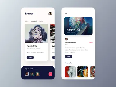 Art Gallery App app ar art gallery article app card category app clean app dashboad flat design ios minimal app mobile app design music app news app photo app profile search travel ui ux design weather app