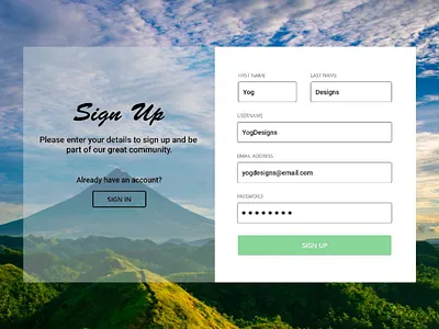 Daily UI Challenge 001 - Sign Up daily ui challenge daily ui challenge 001 design login minimal nature sign in sign up suyog ui yog yogdesigns