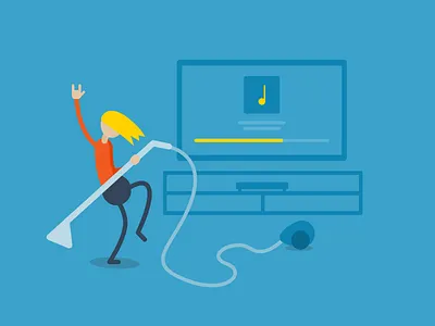 Vol-cuum UP! cleaning flat illustration jamming music rock on vacuum vacuum cleaner