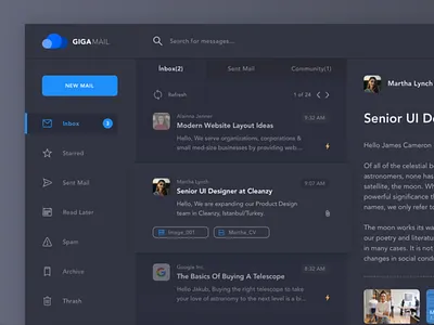 GIGA - Mail Service clean desktop email inbox mail message notification ui ux web