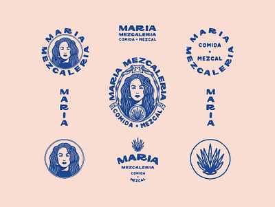 Maria Mezcaleria blue brand identity branding classic creative drink food graphic design illustration illustrator logo logo design mexican pink restaurant typography vector vintage visual identity woman