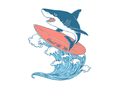 Surfing Shark animal animals artwork beach cartoon clothing design drawing illustration nature ocean sea shark sport surf surf board surfing t shirt t shirt design wave