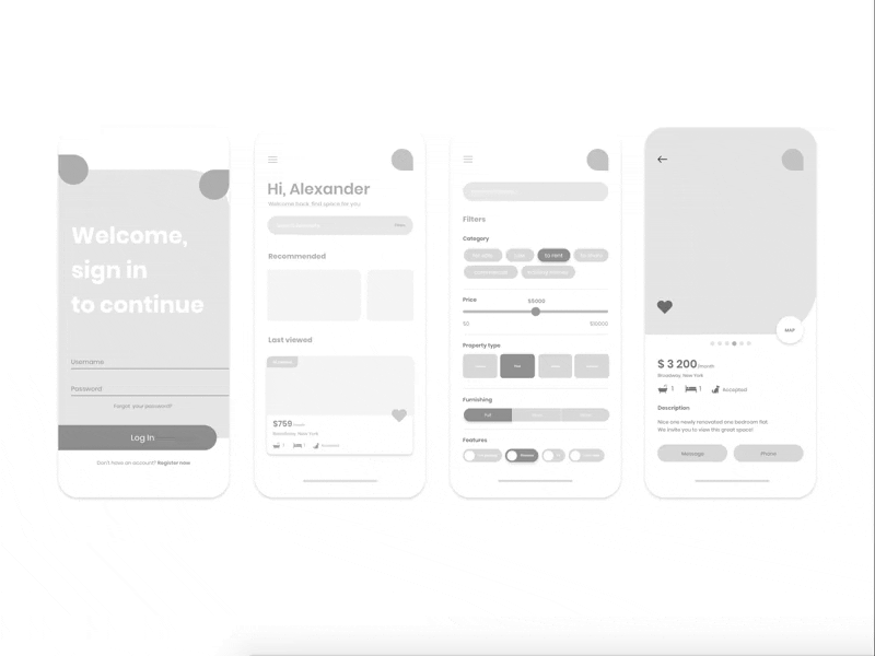 Renting app concpet design explore home house interior iphone login mobile mobile app mobile app design pastel price profile rent renting search signin tags ux ux ui