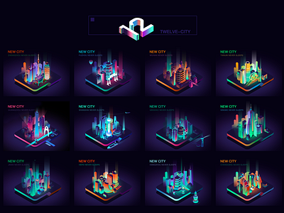Twelve cities 2.5d isometric night 市