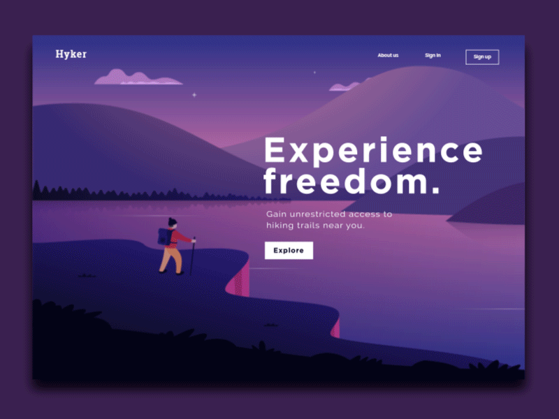 Hiking landing page animation character gif hero hero page illustration landing page vector