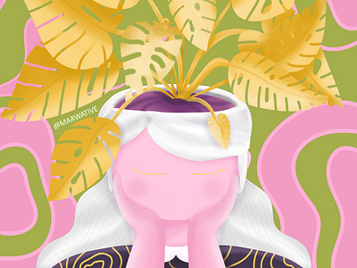 Grown Mind anime character colourful cute details girl gold head illustration leaf leaves pink plant illustration plant lady pot sketchbook sketchbook pro ux ui