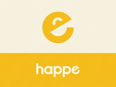 e + Happy face Logo concept "happe" 36 days of type 36daysoftype 36daysoftype e brandidentity branding design dribbbler e happy letter e lettermark logo logodesign logomark typography yellow