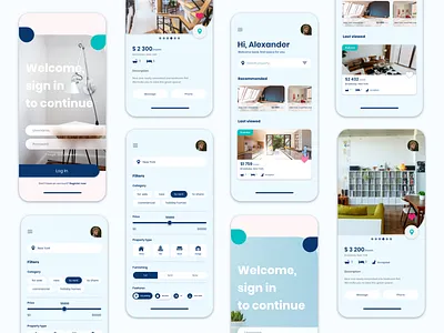 Renting space app concept app blue city design filters flat garage home house house design interior life login mobile options pastels phone renting search ui