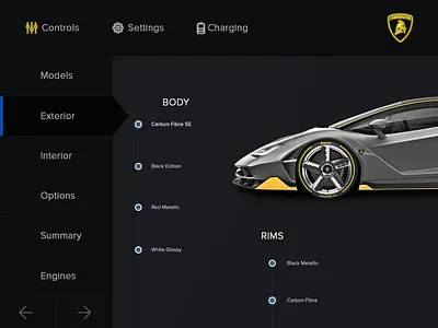 Build Your Car Site black car design featured flat header lambo modification old simple tab ui ux ui webdesign website