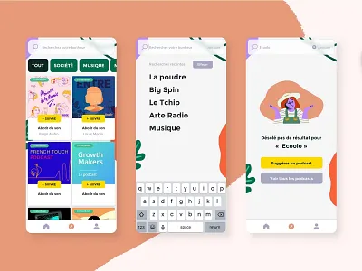 Coolcast - Search experience app design illustration mobile podcast search ui ux