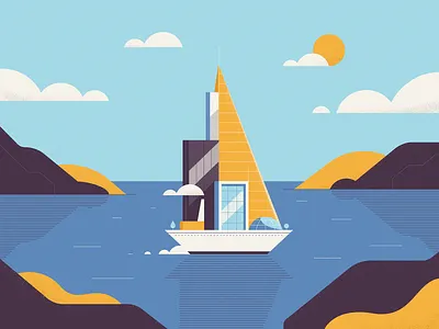 Сity on a ship building city illustration nature sea shadow ship sky sun travel water