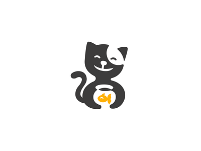 Cat and fish animal brand branding cat character cute design elegant fish illustration logo logotype mascot modern negative negative space negativespace pet pets space