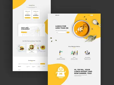 MealPal — Landing page redesign branding bright dailyui 003 food landing page logo map meal mealpal orange restaurant ui ux website yellow