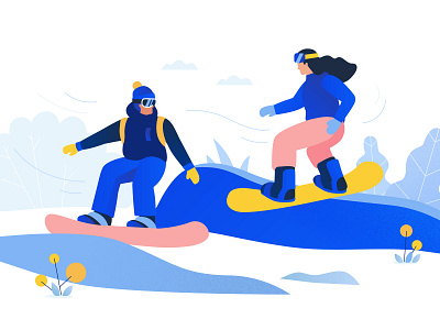 Snowboarders 2d character creative flat flat design girl illustration man persona plants snowboard snowboarder snowboarding sport team winter winter sports