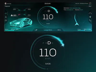 Hmi ultrawide screen car hmi instrument light navigator sci fi speedometer ux ui visualdesign
