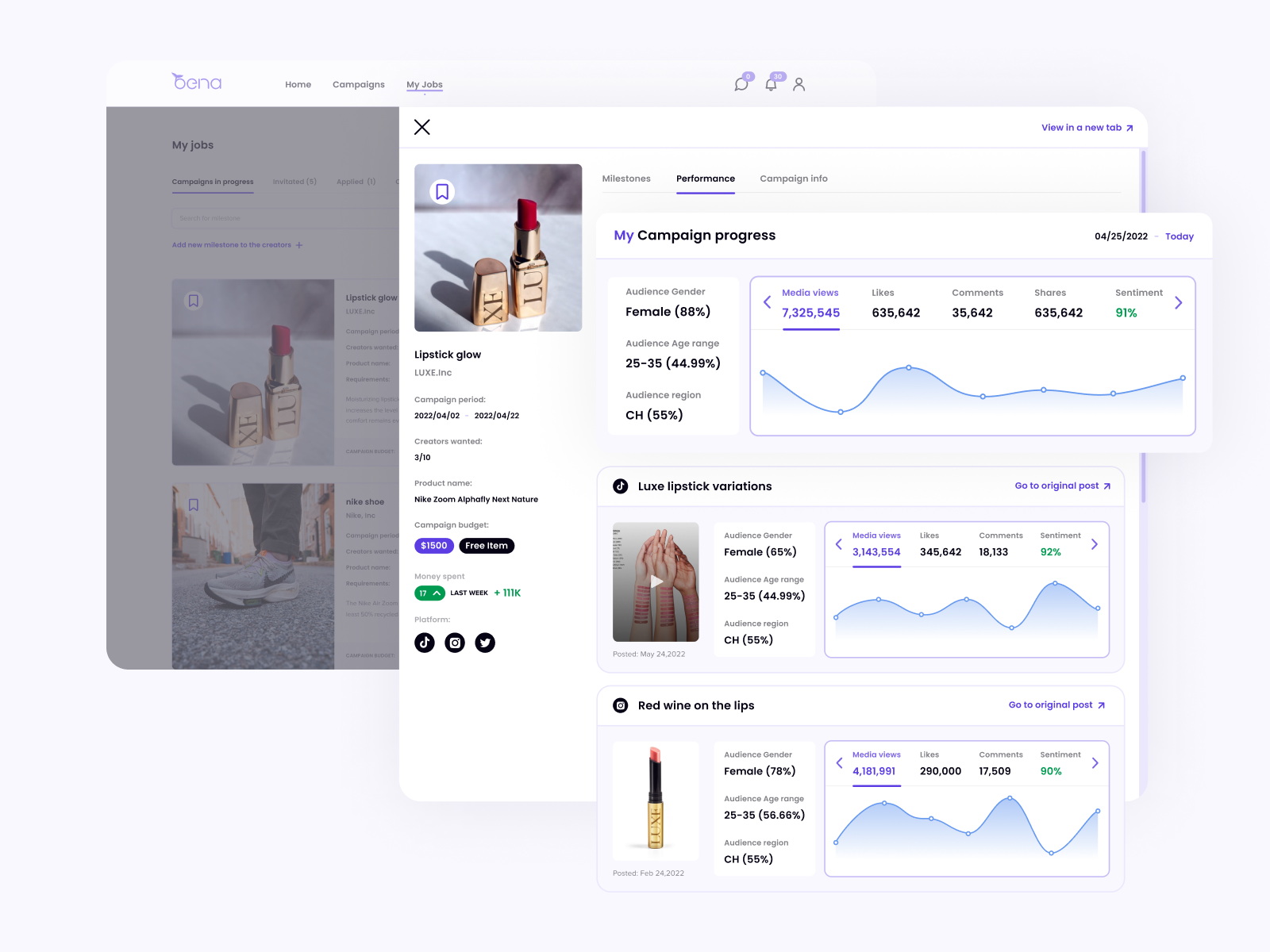Active Campaigns (Creator Experience) brand brand profile charts design figma graphics kody marketplace profile statistics tiktok ui ux webdesign