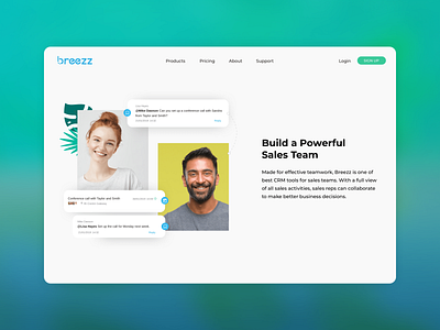 breezz landing page blue branding breezz design green ui ux