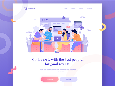 Kelompokku - Work Collaboration website character character design collaboration design flat design flat illustration fun gradient header illustration landingpage purple gradient team team work ui vector web website