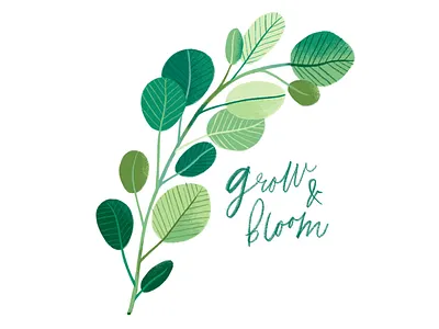 Grow & Bloom illustration inspirational quote texture