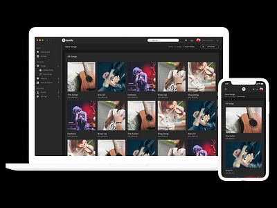 Spotify Artist Catalogue Manager artistic dashboard menu music songs spotify