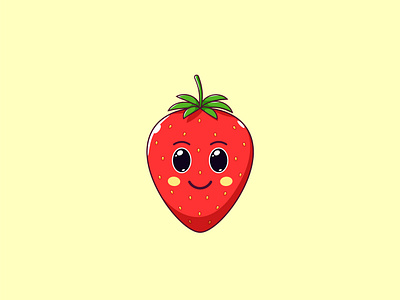 Cute Kawaii Strawberry, Cartoon Fruit cartoon cute emoji fruit illustration kawaii smile sticker strawberry vector