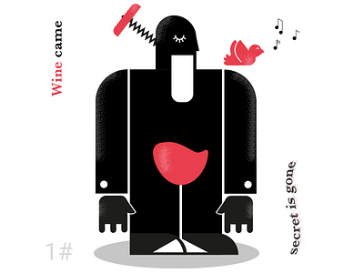 Wine came, secret is gone art bird black corkscrew design drink flat flat design food gossip illustration red red wine secret typography vector wine wine bar wine bottle