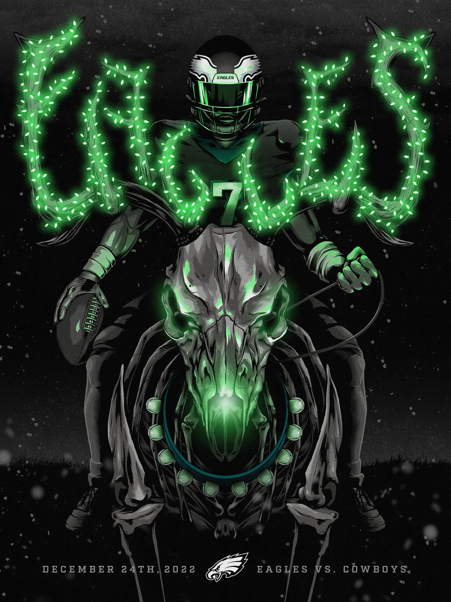 Eagles vs. Cowboys christmas cowboys dallas dark eagles football haason reddick nfl nightmare before christmas philadelphia poster reindeer snow sports