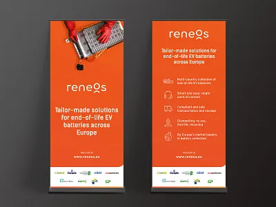 Roll up banner Reneos banner banner ads banner design banners batteries branding design gradient graphic graphic design icons illustration interaction design logo orange orange gradient paper roll up roll up banner roll ups