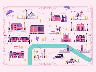 Mary Poppins character editorial flat graphic illustration map mary poppins texture vector vintage