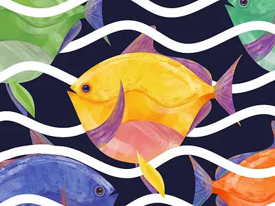 Fish character fish illustration ocean pattern sea waves