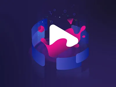 Interactive animations platform feedbackplease illustration interactive isometric play icon ui web