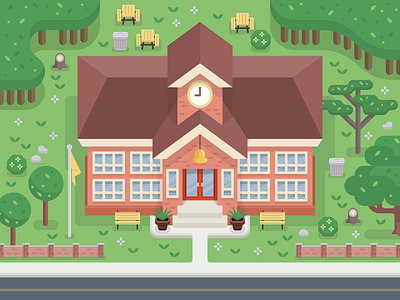 Little Schoolhouse digital illustration flat flat design flat illustration illustration overworld school schoolhouse vector illustration