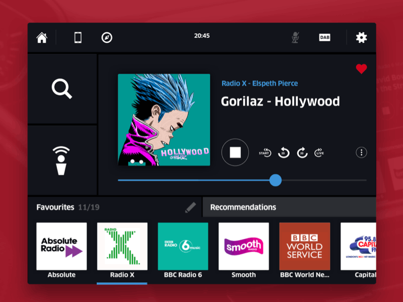 Car radio favourite slider app car car app car dashboard car interface car radio gif interface design radio app radio interface radio ui swipe ui design ui designer ux design
