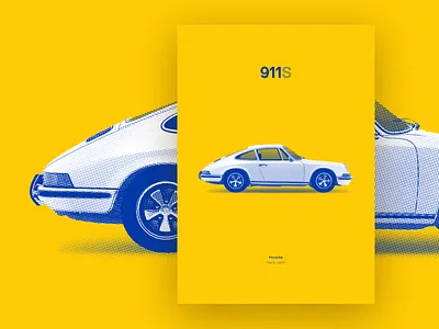 Porsche - 911s poster | Buy now automobile blue car dot pattern illustraion popart porsche porsche 911 poster poster art silkscreen silkscreen print yellow