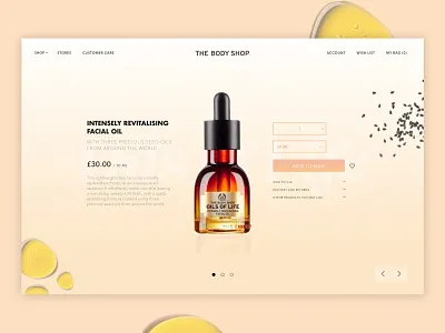 Body Shop Product Detail beauty beauty app bottle bright clean colour concept cosmetic design gradient graphicdesign landing page minimal orange product detail sketch skin skincare ui ux