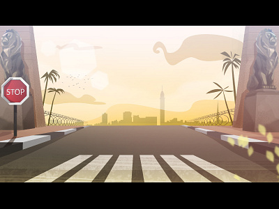 Kasr El Nile Street digital 2d drawing dream dribbble egypt egyptian golden illustration land light lion palm simple sky stop stop sign