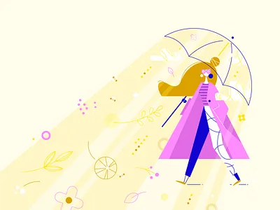 Spring Under The Umbrella background character clean design fashion flat flowers geometric illustration light minimal rain shadow spring ui umbrella vector walk web woman