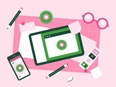 Back to work glasses green illustration ipad iphone pencil pink wip work