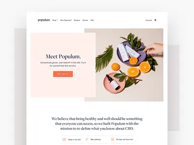 Populum 2.0 hompeage branding cbd cbd oil design ecommerce hemp identity logo product shopify ui web