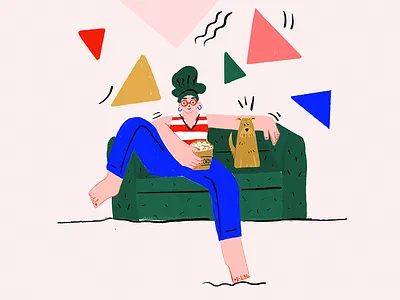 Movie Night 2d 2d art character digital dog drawing flat girl graphic graphic design happy home illustration love movie netflix and chill night pet sketch