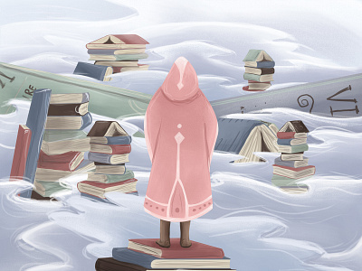Book Wanderer art books charactedesign children art children book illustration clouds design enviroment environment art explore fog illustration library mountains wanderer