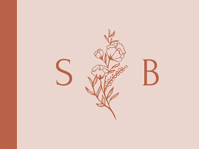 Hand drawn floral logo blush feminine florals flowers hand drawn initials logo wedding suite