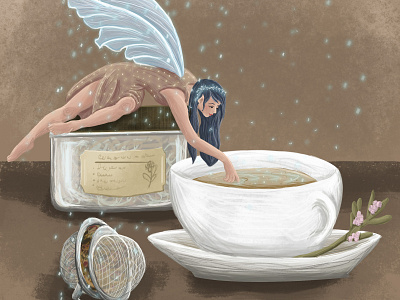 Fairy art charactedesign children art children book illustration design faerie fairy fantasea fantasy girl illustration tea wings woman