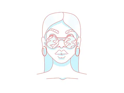 Beach Girl | Flat Illustration beach beautiful beauty blue color cool digital earrings flat full lips girl glasses hoops illustration line art naked pink woman