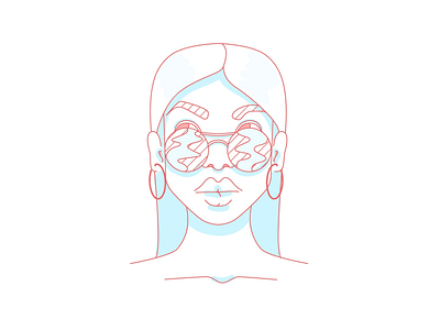 Beach Girl | Flat Illustration beach beautiful beauty blue color cool digital earrings flat full lips girl glasses hoops illustration line art naked pink woman