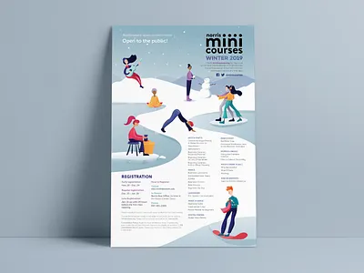 Winter Mini Courses class college colorful courses dancing flat illustration illustration knitting meditation music music art people poster design pottery seasons snow snowing speaking winter yoga